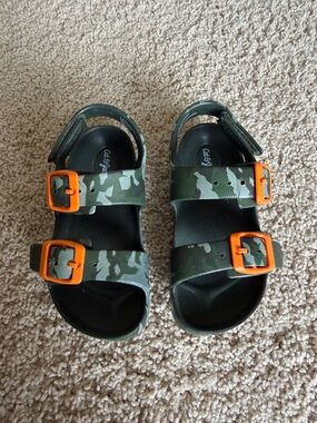 Cat & Jack Green Camo Sandals with Orange Buckles